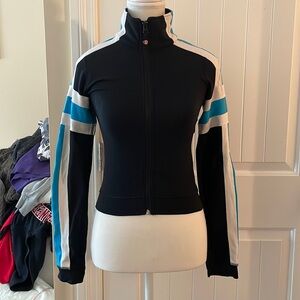 Lulu Lemon cropped vintage jacket top fits XS/S black with blue/white stripe